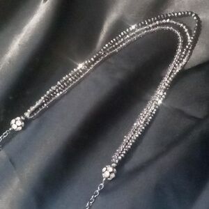 Lucky brand glass beaded & rhinestone on a blackened chain 36 inches long